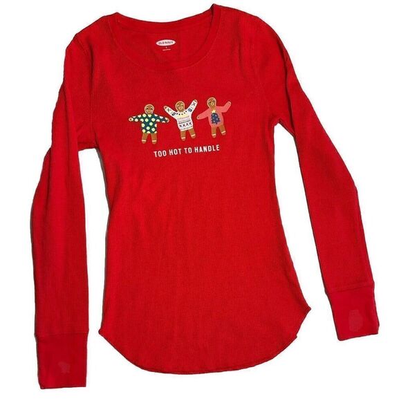 Old Navy GIRLS SMALL Too Hot to Handle Gingerbread Cookie Red Thermal QK Ship - Picture 1 of 9